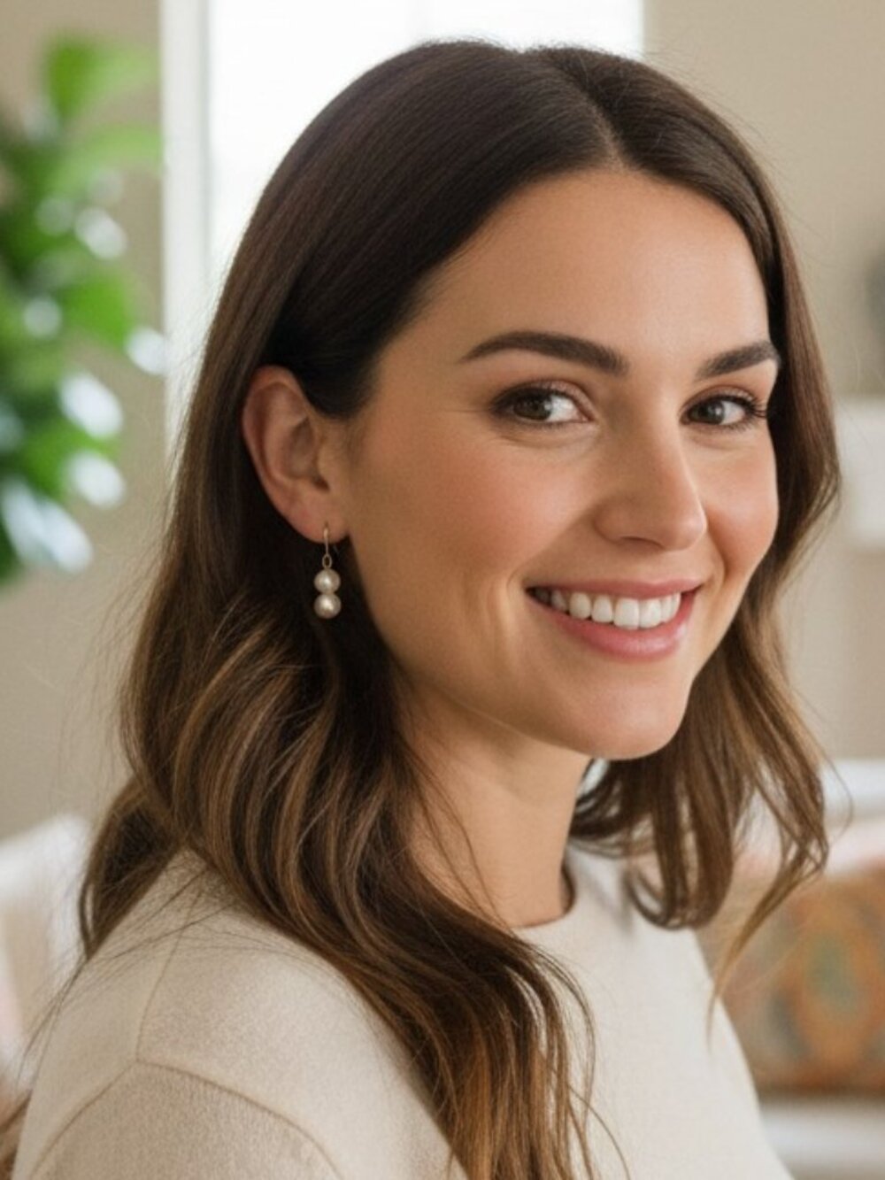Double Faux Pearl Drop Earrings Gold Tone Earwire